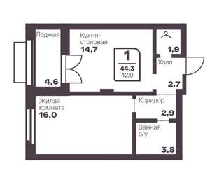 1-к квартира, вторичка, 42м2, 5/17 этаж