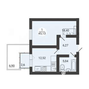 1-к квартира, вторичка, 45м2, 1/3 этаж