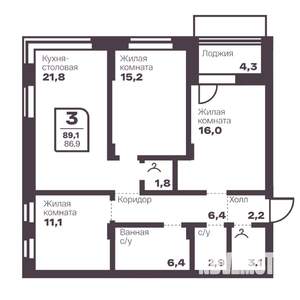 3-к квартира, вторичка, 87м2, 4/17 этаж
