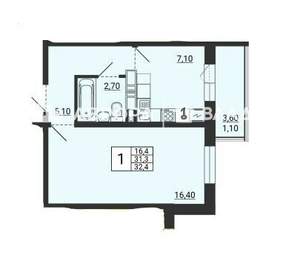 1-к квартира, вторичка, 32м2, 5/10 этаж