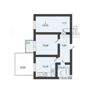 2-к квартира, вторичка, 64м2, 1/3 этаж
