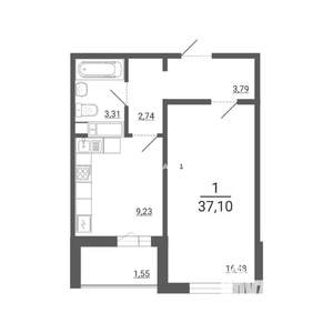 1-к квартира, вторичка, 37м2, 6/14 этаж