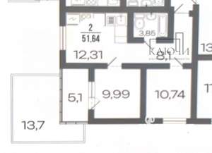 2-к квартира, вторичка, 52м2, 2/3 этаж