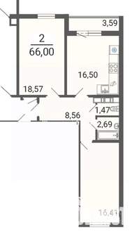 2-к квартира, вторичка, 66м2, 3/9 этаж