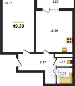1-к квартира, вторичка, 49м2, 7/14 этаж