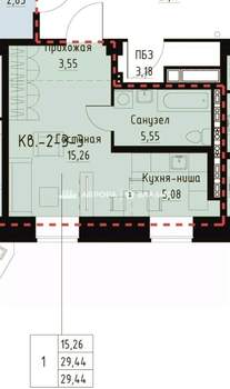 Студия квартира, вторичка, 29м2, 1/4 этаж