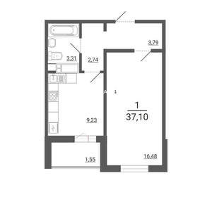 1-к квартира, вторичка, 37м2, 2/14 этаж