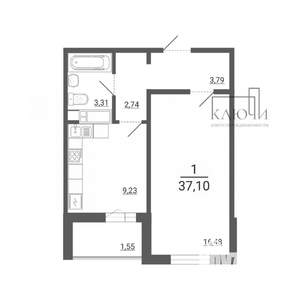 1-к квартира, вторичка, 37м2, 1/14 этаж