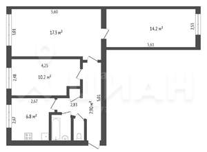 3-к квартира, вторичка, 59м2, 6/9 этаж