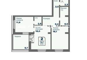 2-к квартира, вторичка, 68м2, 9/9 этаж