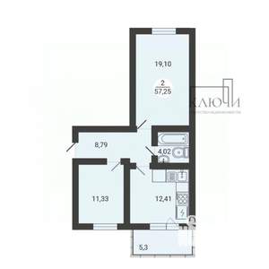 2-к квартира, вторичка, 57м2, 3/3 этаж