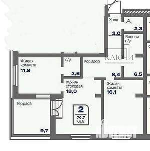 2-к квартира, вторичка, 68м2, 9/16 этаж