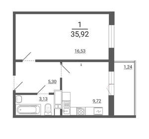 1-к квартира, вторичка, 36м2, 1/14 этаж