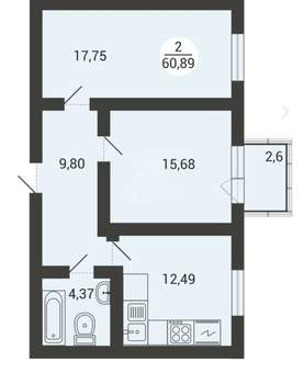 2-к квартира, вторичка, 61м2, 3/3 этаж