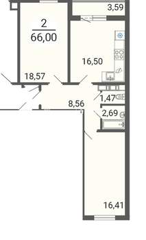 2-к квартира, вторичка, 66м2, 3/9 этаж
