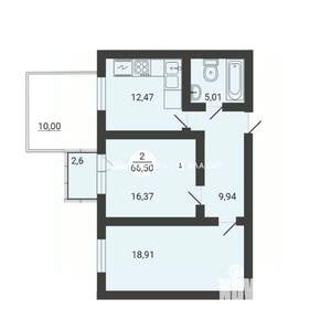 2-к квартира, вторичка, 67м2, 1/3 этаж