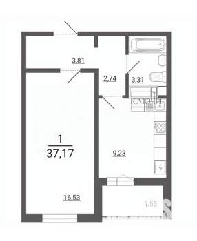 1-к квартира, вторичка, 37м2, 9/14 этаж
