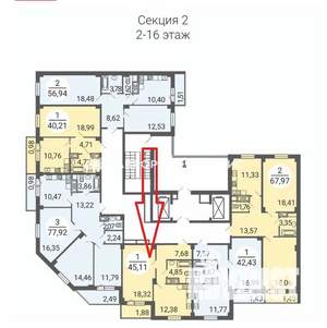 1-к квартира, вторичка, 45м2, 7/9 этаж