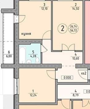 2-к квартира, вторичка, 52м2, 2/4 этаж
