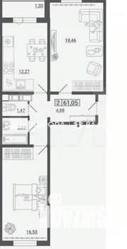 2-к квартира, вторичка, 61м2, 1/16 этаж