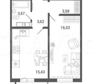 1-к квартира, вторичка, 44м2, 5/14 этаж