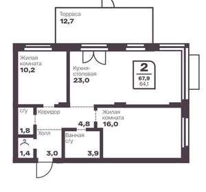 2-к квартира, вторичка, 64м2, 2/17 этаж