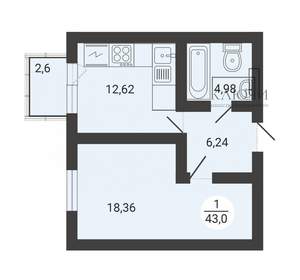1-к квартира, вторичка, 43м2, 1/4 этаж