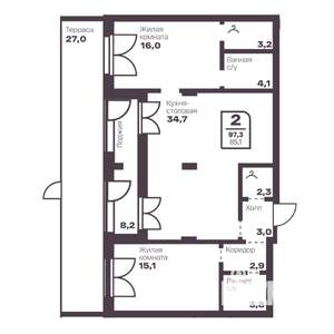 2-к квартира, вторичка, 85м2, 1/17 этаж