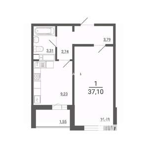 1-к квартира, вторичка, 37м2, 2/14 этаж