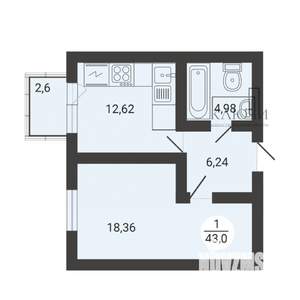 1-к квартира, вторичка, 43м2, 2/3 этаж