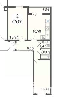 2-к квартира, вторичка, 66м2, 3/9 этаж