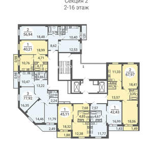 2-к квартира, вторичка, 68м2, 16/16 этаж