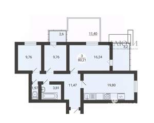 3-к квартира, вторичка, 85м2, 2/3 этаж