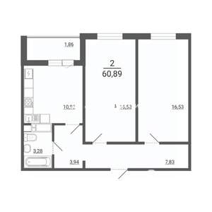 2-к квартира, вторичка, 61м2, 13/14 этаж