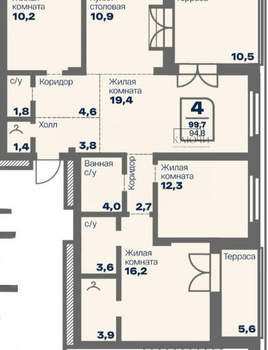 4-к квартира, строящийся дом, 95м2, 9/10 этаж