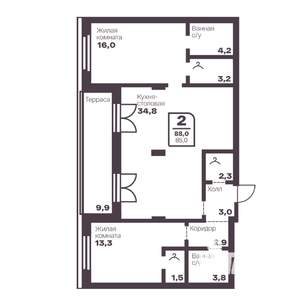 2-к квартира, вторичка, 85м2, 9/17 этаж