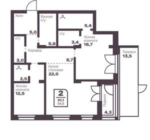 2-к квартира, вторичка, 85м2, 1/17 этаж