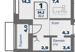 1-к квартира, строящийся дом, 34м2, 5/16 этаж