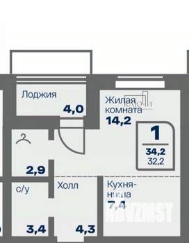 1-к квартира, вторичка, 32м2, 4/16 этаж