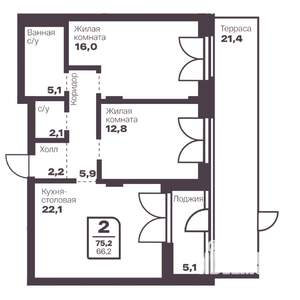 2-к квартира, вторичка, 66м2, 1/17 этаж
