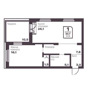 1-к квартира, вторичка, 58м2, 9/17 этаж