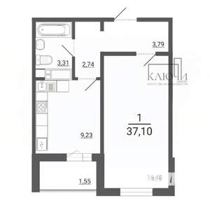1-к квартира, вторичка, 37м2, 1/14 этаж
