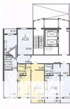 2-к квартира, вторичка, 60м2, 1/14 этаж