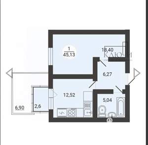 1-к квартира, вторичка, 45м2, 1/3 этаж