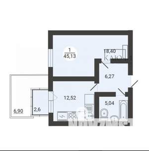 1-к квартира, вторичка, 45м2, 1/3 этаж