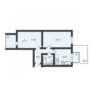 2-к квартира, вторичка, 68м2, 3/3 этаж