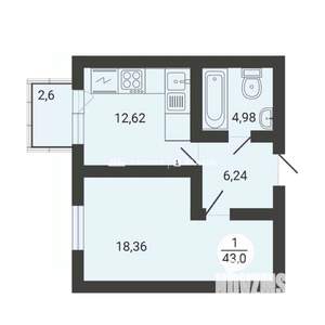 1-к квартира, вторичка, 46м2, 3/3 этаж