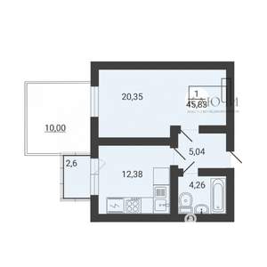 1-к квартира, вторичка, 46м2, 1/4 этаж