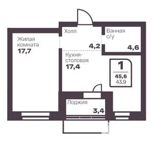1-к квартира, вторичка, 44м2, 5/17 этаж