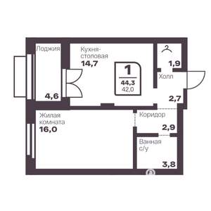 1-к квартира, вторичка, 42м2, 3/10 этаж